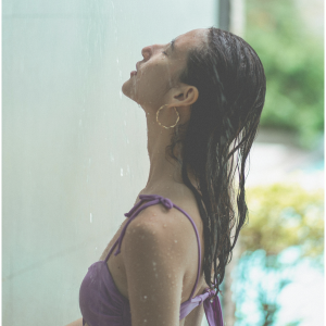 a woman showering
